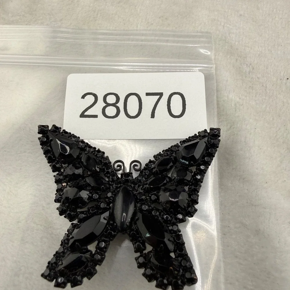 Vintage Weiss Butterfly Brooch Black Rhinestone Enamel